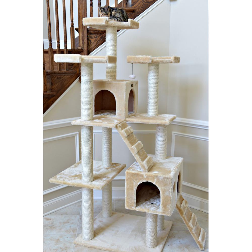 Armarkat 74" Multi-Level Real Wood Cat Tree Large Cat Play Furniture With SratchhIng Posts, Large Playforms, A7401 Beige. Picture 4