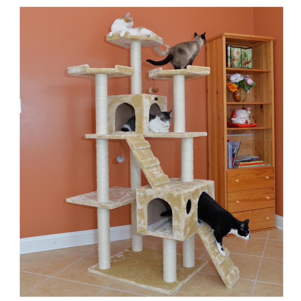 Armarkat 74" Multi-Level Real Wood Cat Tree Large Cat Play Furniture With SratchhIng Posts, Large Playforms, A7401 Beige. Picture 5