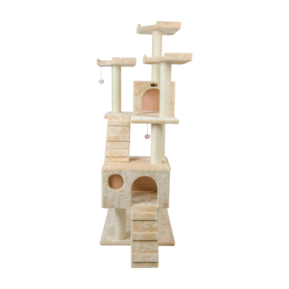 Armarkat 74" Multi-Level Real Wood Cat Tree Large Cat Play Furniture With SratchhIng Posts, Large Playforms, A7401 Beige. Picture 6