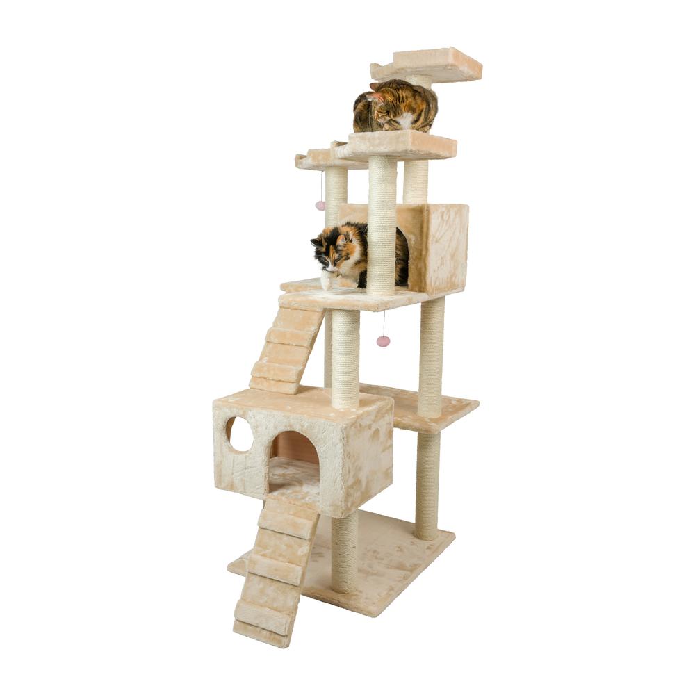 Armarkat 74" Multi-Level Real Wood Cat Tree Large Cat Play Furniture With SratchhIng Posts, Large Playforms, A7401 Beige. Picture 7