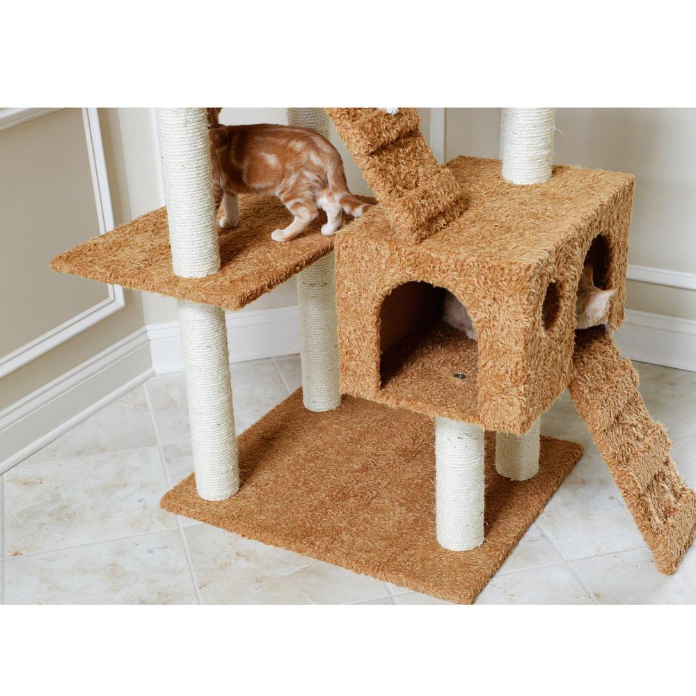Armarkat 74" Multi-Level Real Wood Cat Tree Large Cat Play Furniture With SratchhIng Posts, Large Playforms, A7407 Ochre Brown. Picture 7