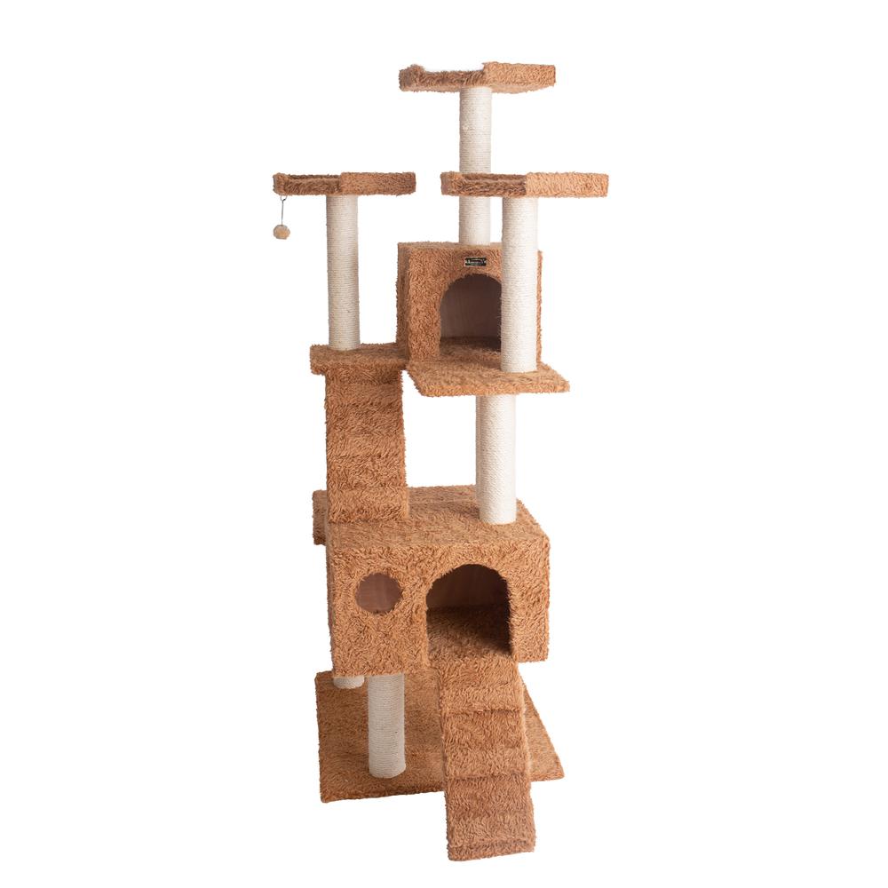 Armarkat 74" Multi-Level Real Wood Cat Tree Large Cat Play Furniture With SratchhIng Posts, Large Playforms, A7407 Ochre Brown. Picture 2