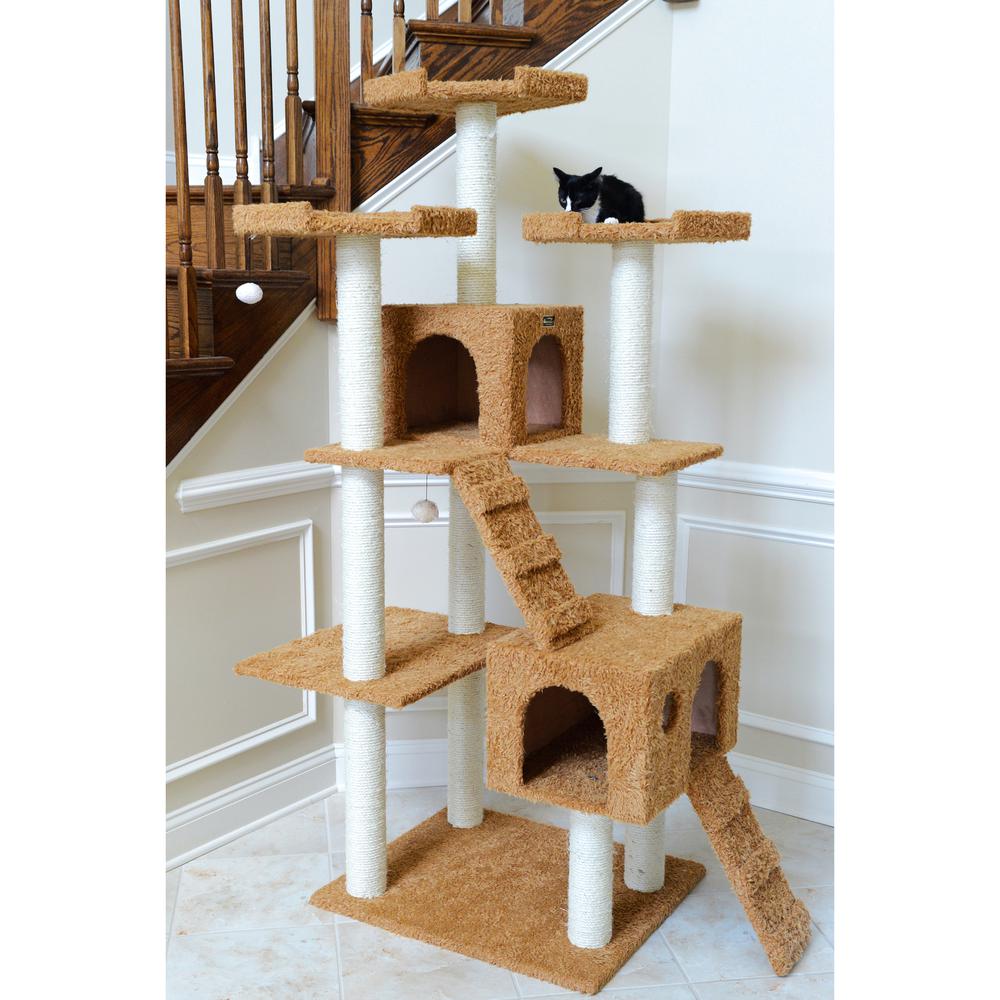 Armarkat 74" Multi-Level Real Wood Cat Tree Large Cat Play Furniture With SratchhIng Posts, Large Playforms, A7407 Ochre Brown. Picture 4