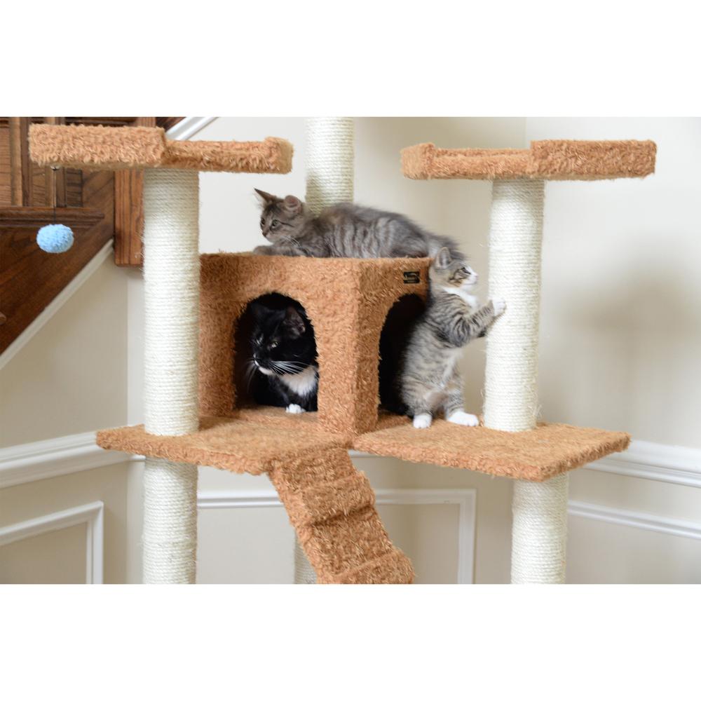 Armarkat 74" Multi-Level Real Wood Cat Tree Large Cat Play Furniture With SratchhIng Posts, Large Playforms, A7407 Ochre Brown. Picture 6