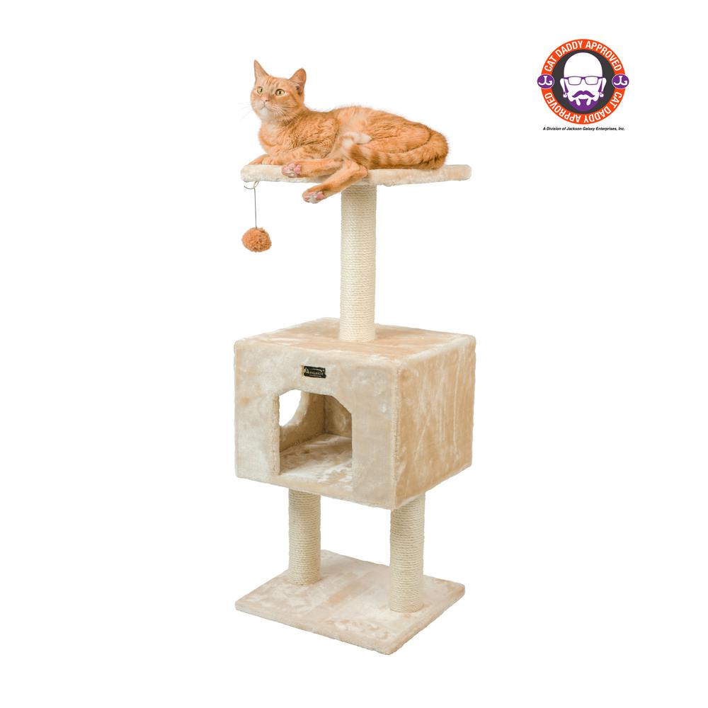 ArmarkatReal Wood Cat Tree With Condo And Scratch Post 42 Height Beige A4201. Picture 1