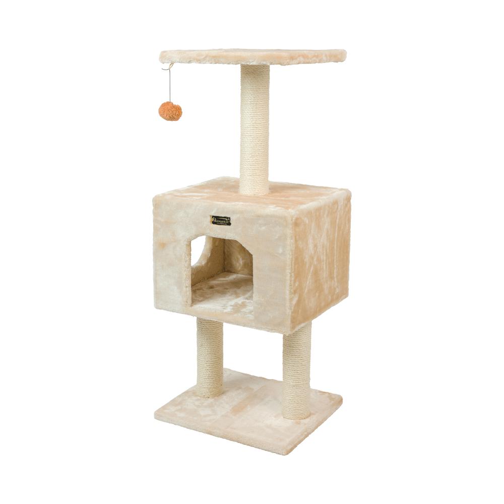 ArmarkatReal Wood Cat Tree With Condo And Scratch Post 42 Height Beige A4201. Picture 2