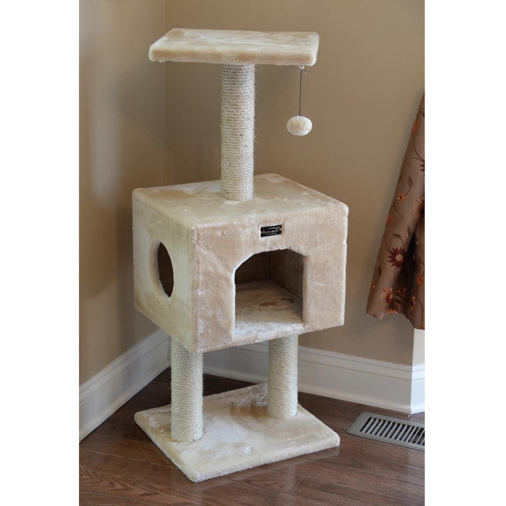 ArmarkatReal Wood Cat Tree With Condo And Scratch Post 42 Height Beige A4201. Picture 3