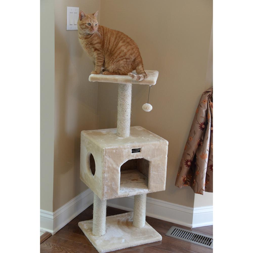 ArmarkatReal Wood Cat Tree With Condo And Scratch Post 42 Height Beige A4201. Picture 4