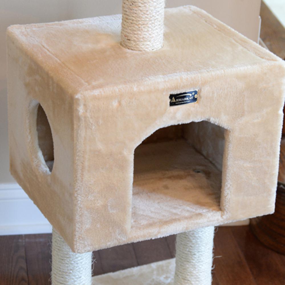 ArmarkatReal Wood Cat Tree With Condo And Scratch Post 42 Height Beige A4201. Picture 5