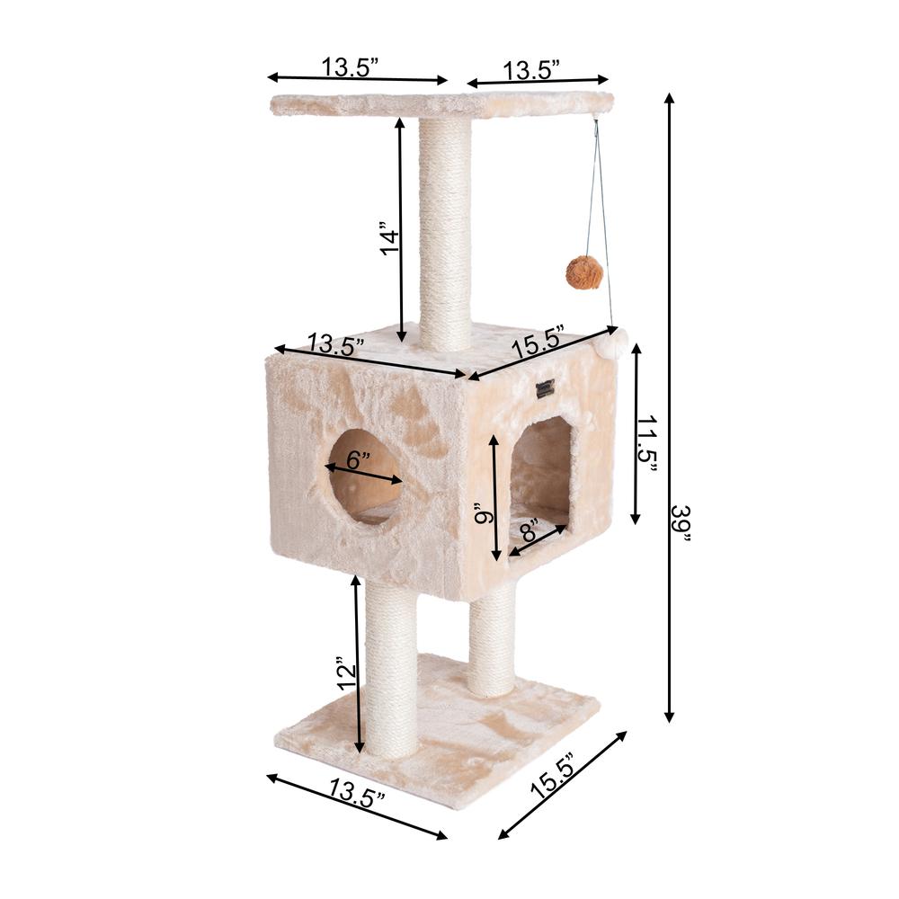 ArmarkatReal Wood Cat Tree With Condo And Scratch Post 42 Height Beige A4201. Picture 6