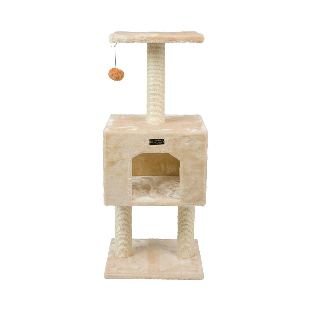 ArmarkatReal Wood Cat Tree With Condo And Scratch Post 42 Height Beige A4201. Picture 9