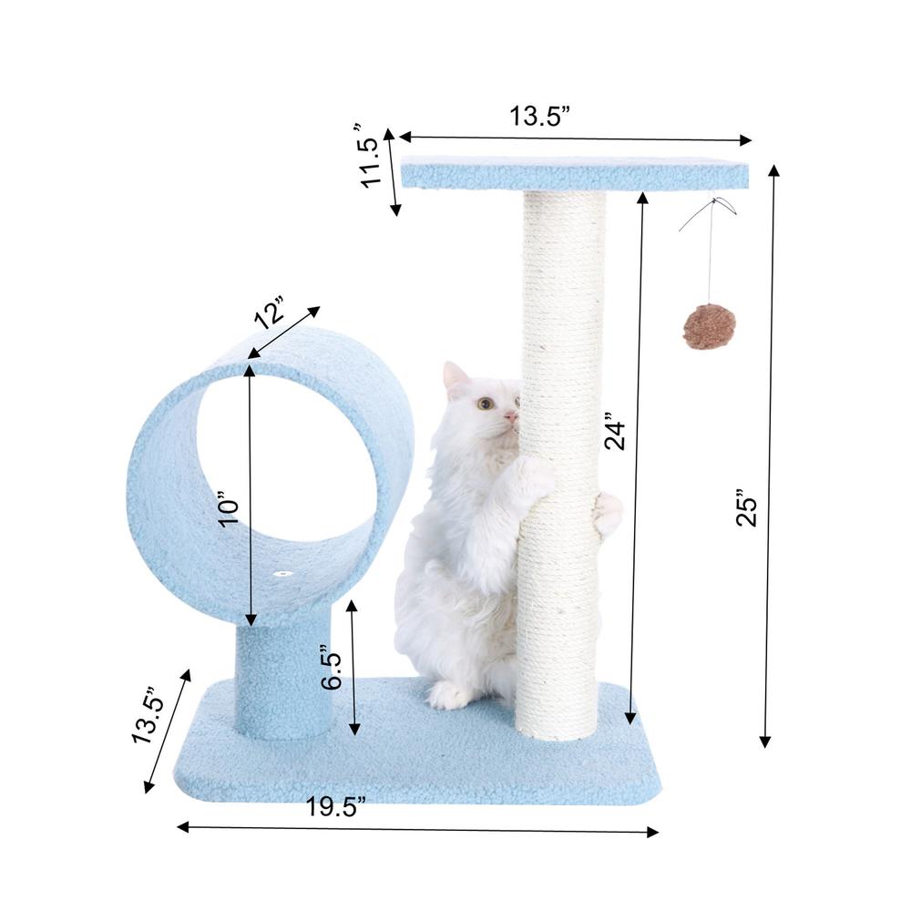 Armarkat Sky Blue 25" Real Wood Cat Tree With Scratcher And Tunnel for Privacy And Hiding, B2501. Picture 8