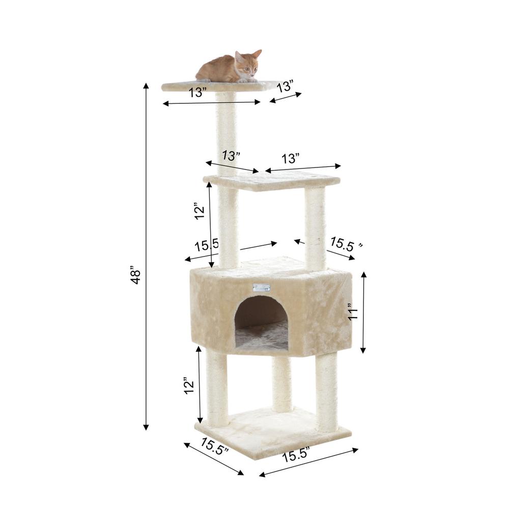 GleePet GP78480321 48-Inch Real Wood Cat Tree In Beige With Perch And Playhouse. Picture 8