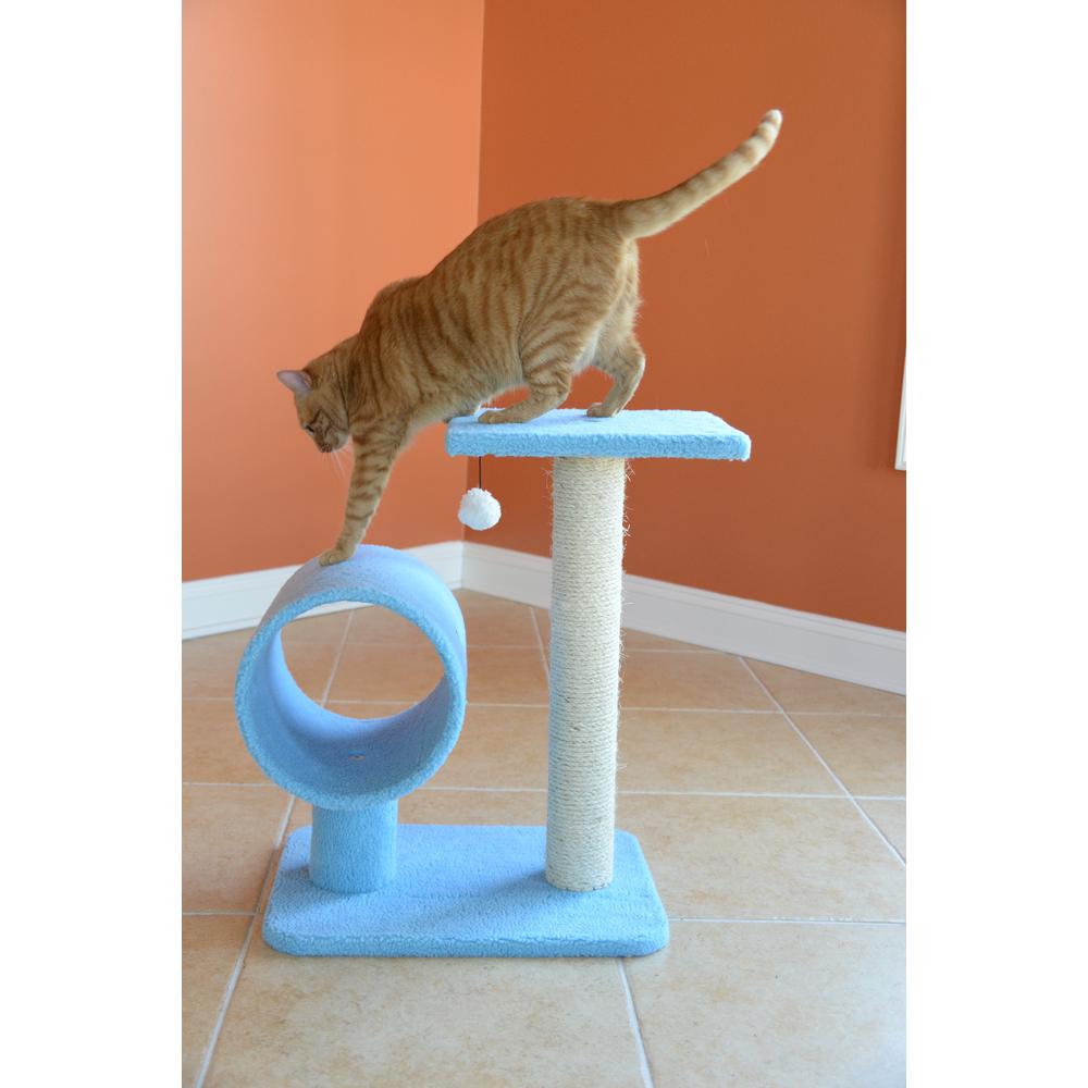 Armarkat Sky Blue 25" Real Wood Cat Tree With Scratcher And Tunnel for Privacy And Hiding, B2501. Picture 7