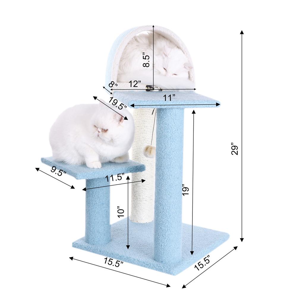 Armarkat Sky Blue 29" Real Wood Cat Tree With Scratcher And Tunnel For Squeeze, Snoozing And Hiding, B2903. Picture 5