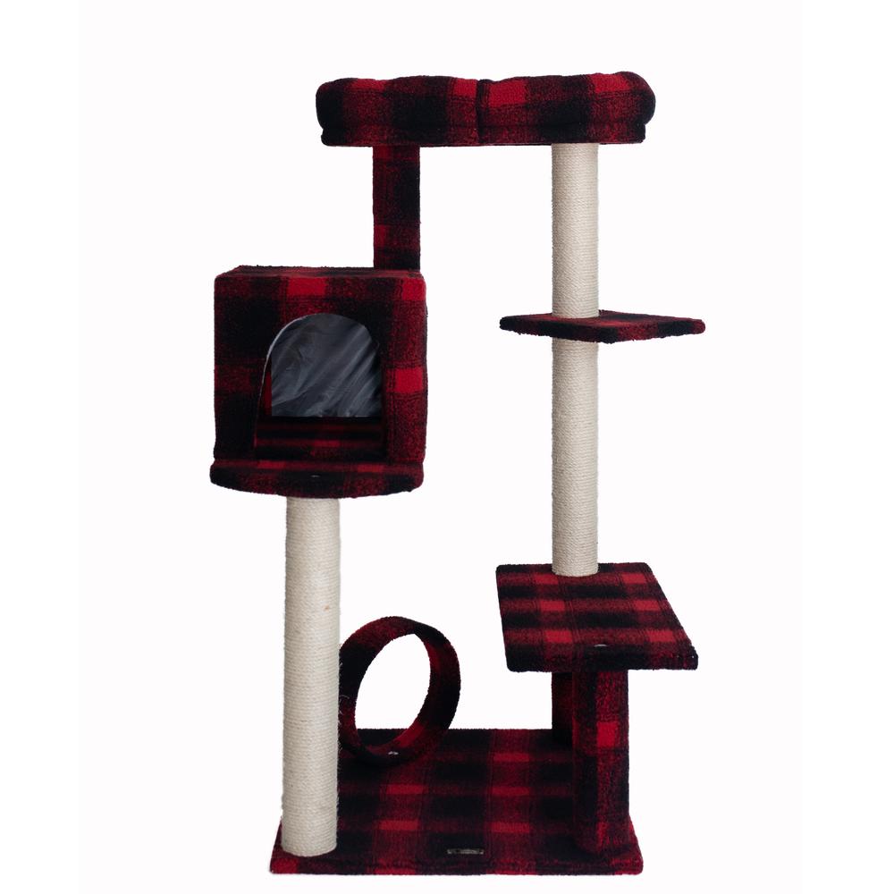 Armarkat B5008 50-Inch Classic Real Wood Cat Tree With Veranda, Bench, MIni perch, and Spacious Lounger In Scotch Plaid. Picture 9
