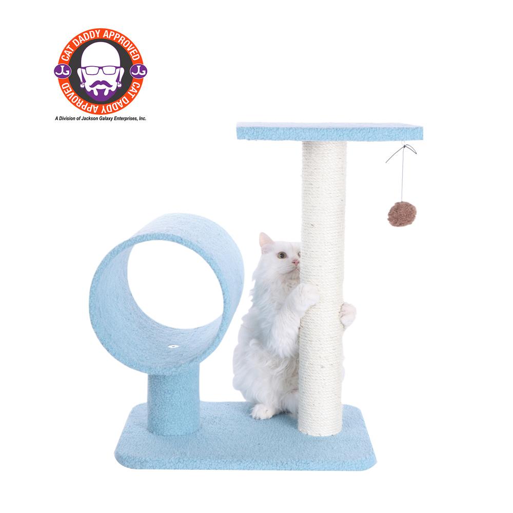 Armarkat Sky Blue 25" Real Wood Cat Tree With Scratcher And Tunnel for Privacy And Hiding, B2501. Picture 1