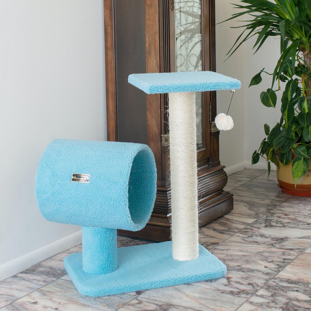 Armarkat Sky Blue 25" Real Wood Cat Tree With Scratcher And Tunnel for Privacy And Hiding, B2501. Picture 3