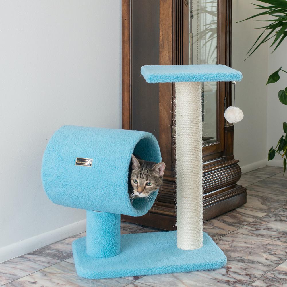 Armarkat Sky Blue 25" Real Wood Cat Tree With Scratcher And Tunnel for Privacy And Hiding, B2501. Picture 2