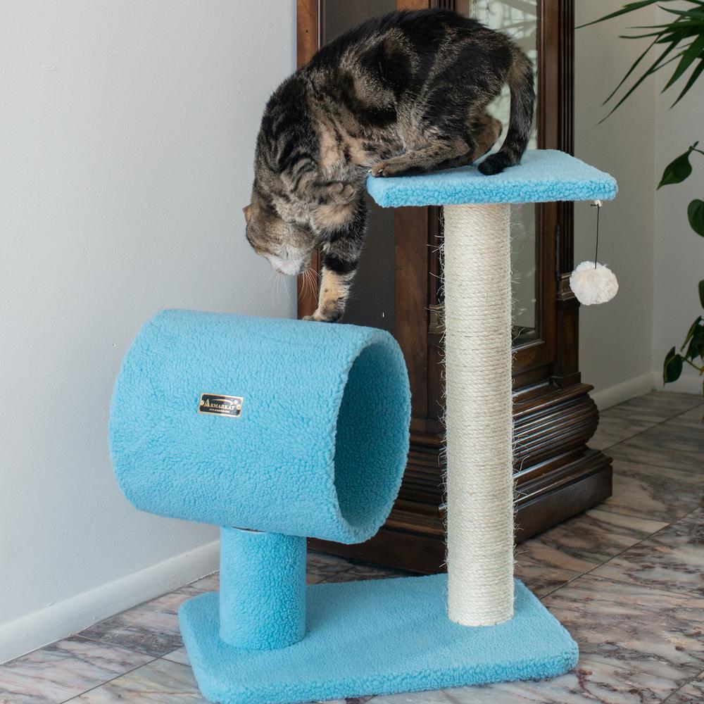 Armarkat Sky Blue 25" Real Wood Cat Tree With Scratcher And Tunnel for Privacy And Hiding, B2501. Picture 4