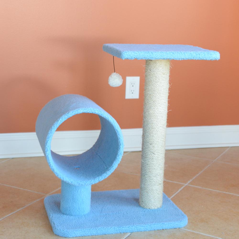 Armarkat Sky Blue 25" Real Wood Cat Tree With Scratcher And Tunnel for Privacy And Hiding, B2501. Picture 5