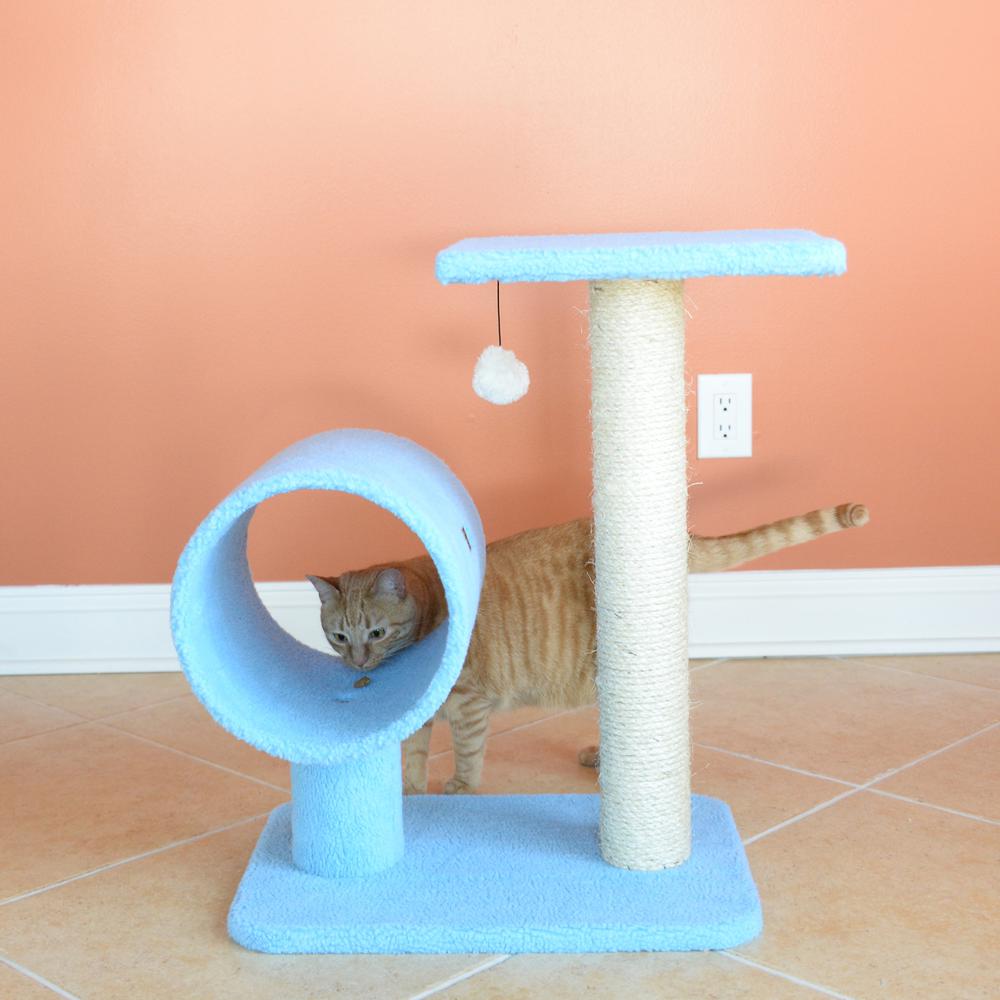 Armarkat Sky Blue 25" Real Wood Cat Tree With Scratcher And Tunnel for Privacy And Hiding, B2501. Picture 6