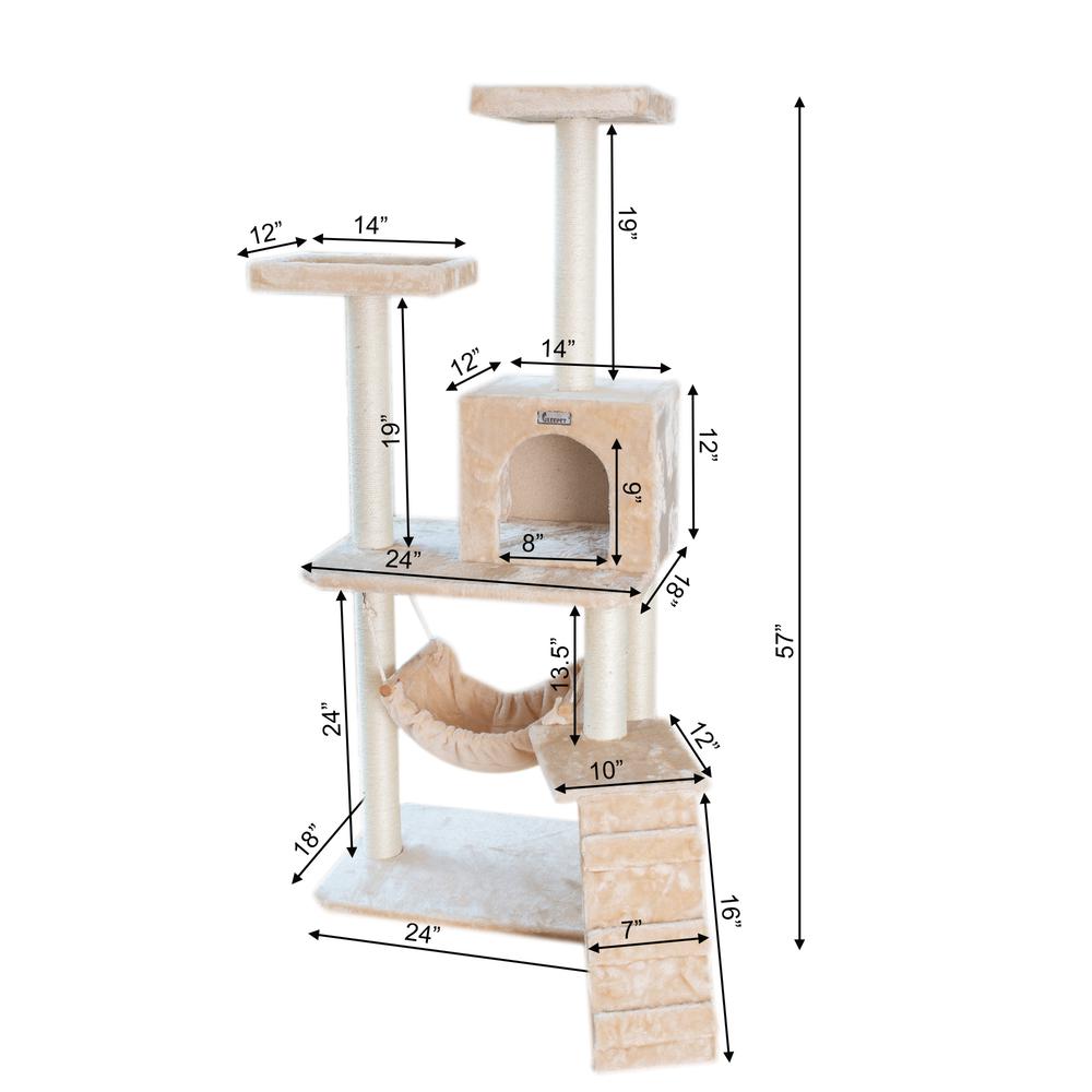 GleePet GP78570921 57-Inch Real Wood Cat Tree In Beige With Perches, RunnIng Ramp, Condo And Hammock. Picture 11