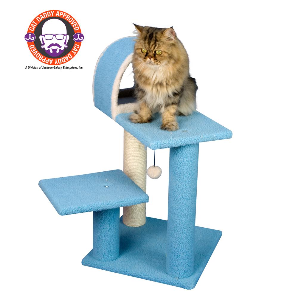 Armarkat Sky Blue 29" Real Wood Cat Tree With Scratcher And Tunnel For Squeeze, Snoozing And Hiding, B2903. Picture 1