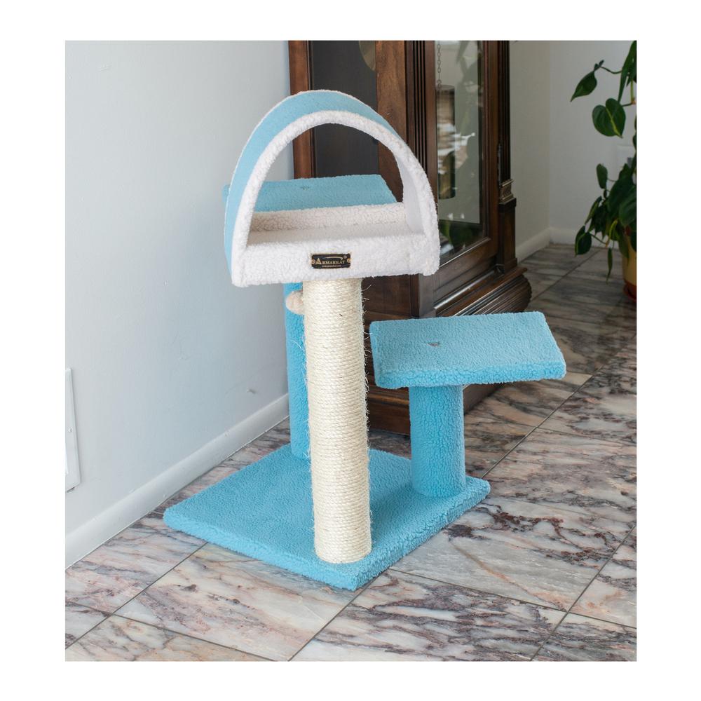 Armarkat Sky Blue 29" Real Wood Cat Tree With Scratcher And Tunnel For Squeeze, Snoozing And Hiding, B2903. Picture 2