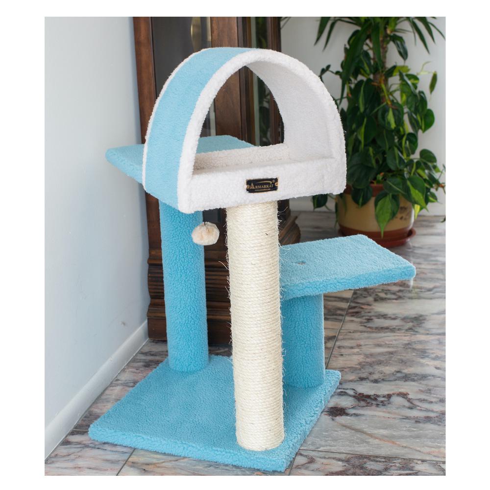 Armarkat Sky Blue 29" Real Wood Cat Tree With Scratcher And Tunnel For Squeeze, Snoozing And Hiding, B2903. Picture 4