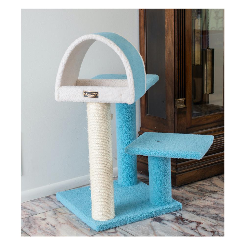 Armarkat Sky Blue 29" Real Wood Cat Tree With Scratcher And Tunnel For Squeeze, Snoozing And Hiding, B2903. Picture 3