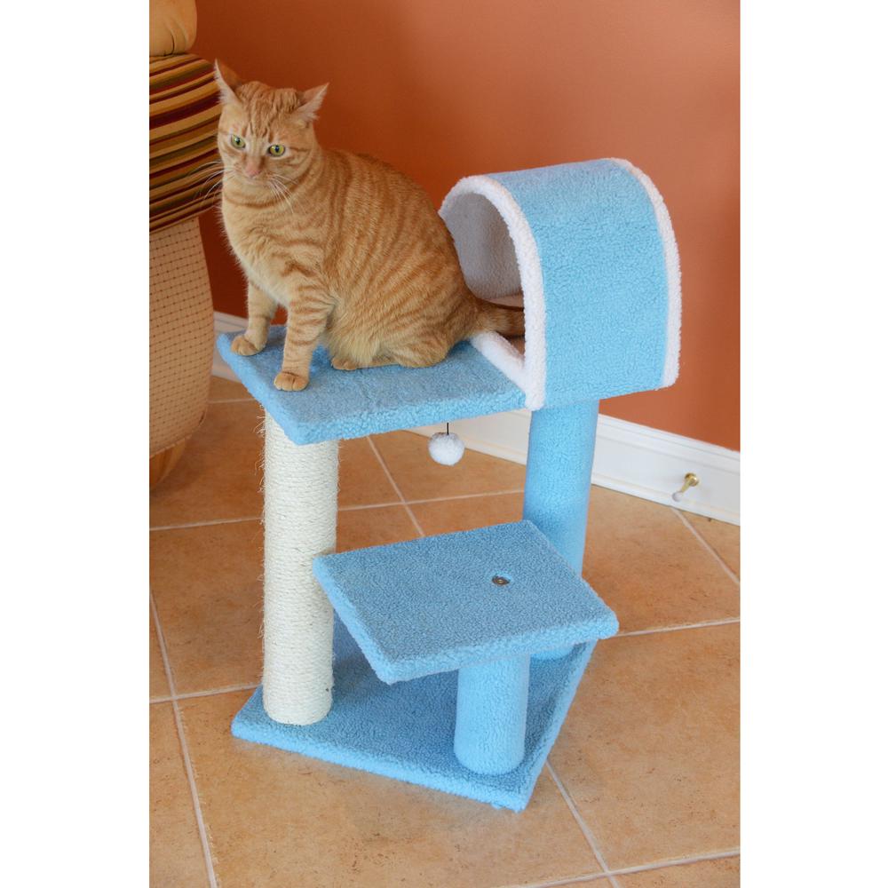Armarkat Sky Blue 29" Real Wood Cat Tree With Scratcher And Tunnel For Squeeze, Snoozing And Hiding, B2903. Picture 7
