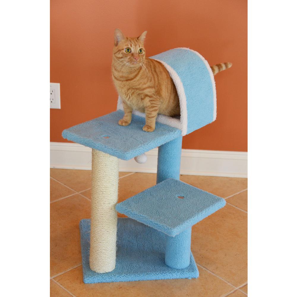Armarkat Sky Blue 29" Real Wood Cat Tree With Scratcher And Tunnel For Squeeze, Snoozing And Hiding, B2903. Picture 9