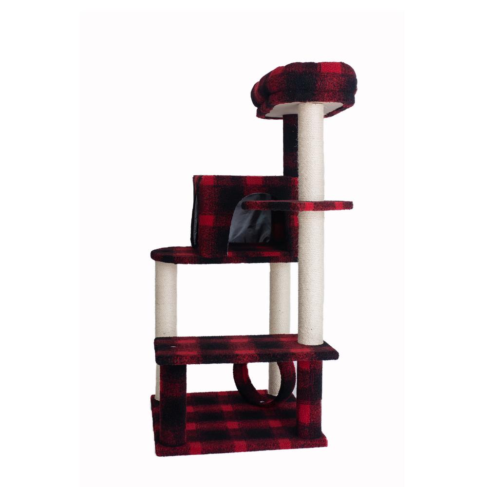 Armarkat B5008 50-Inch Classic Real Wood Cat Tree With Veranda, Bench, MIni perch, and Spacious Lounger In Scotch Plaid. Picture 5