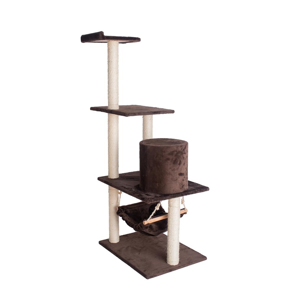 GleePet GP78590223 59-Inch Real Wood Cat Tree In Coffee Brown With Condo And Hammock. Picture 10