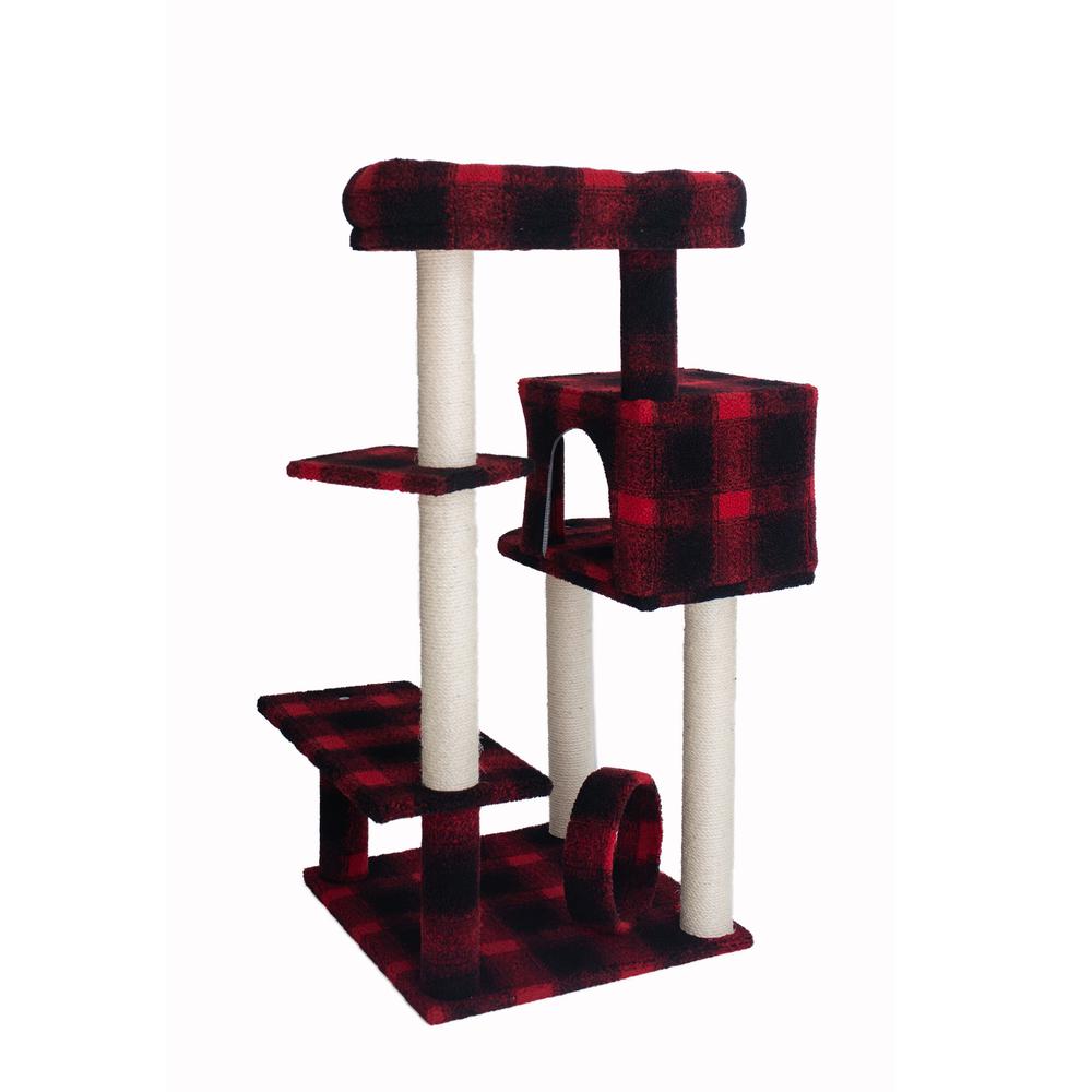 Armarkat B5008 50-Inch Classic Real Wood Cat Tree With Veranda, Bench, MIni perch, and Spacious Lounger In Scotch Plaid. Picture 4