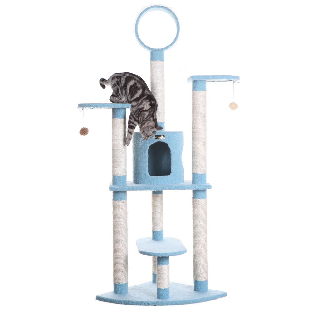 Armarkat B6605 65-Inch Classic Real Wood Cat Tree In Sky Blue, Jackson Galaxy Approved, Five Levels With Perch, Condo, Hanging Tunnel. Picture 9
