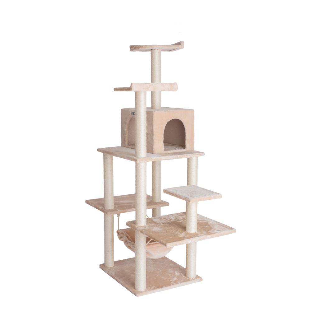 GleePet GP78680621 68-Inch Real Wood Cat Tree In Beige With Five Levels, Hammock, Condo. Picture 12