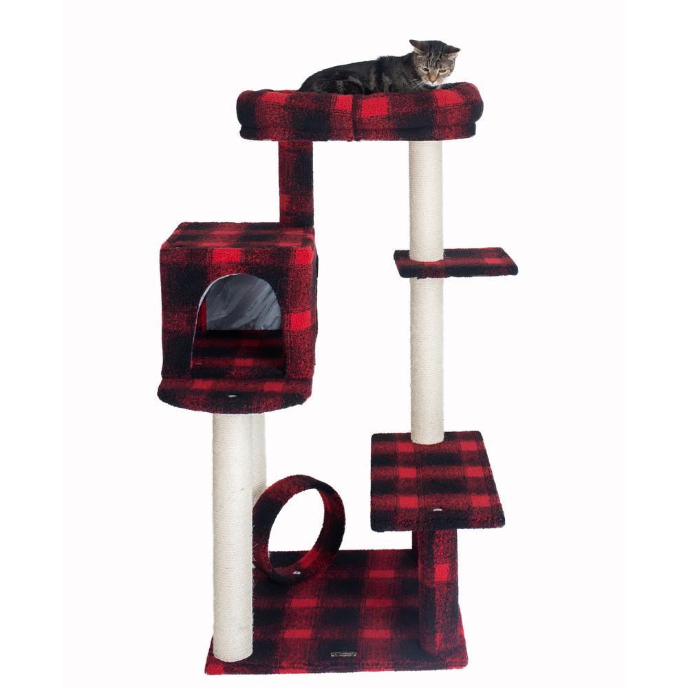 Armarkat B5008 50-Inch Classic Real Wood Cat Tree With Veranda, Bench, MIni perch, and Spacious Lounger In Scotch Plaid. Picture 1
