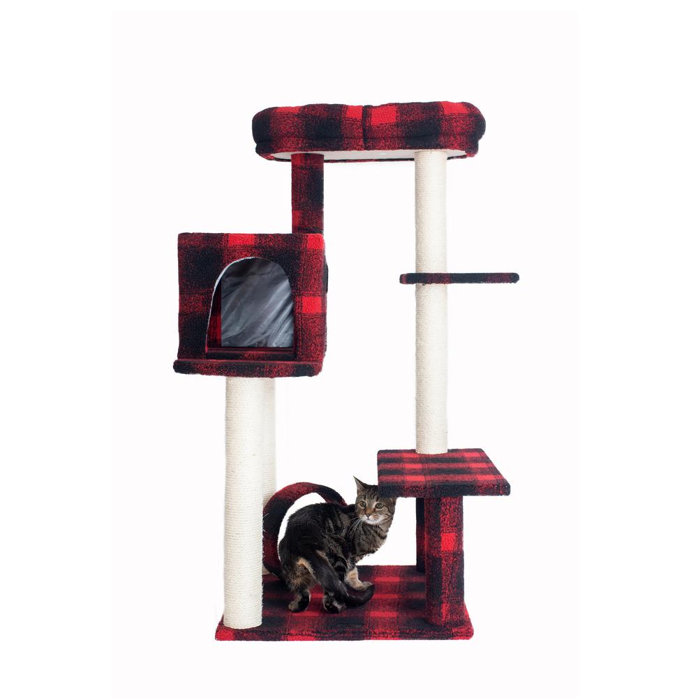 Armarkat B5008 50-Inch Classic Real Wood Cat Tree With Veranda, Bench, MIni perch, and Spacious Lounger In Scotch Plaid. Picture 2