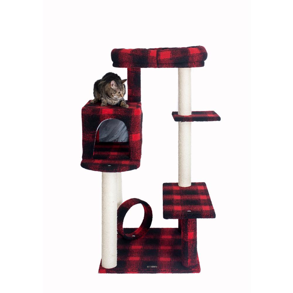 Armarkat B5008 50-Inch Classic Real Wood Cat Tree With Veranda, Bench, MIni perch, and Spacious Lounger In Scotch Plaid. Picture 3