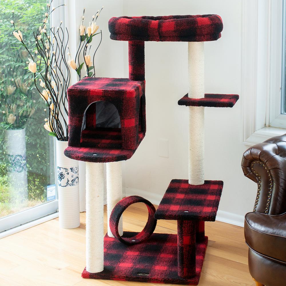 Armarkat B5008 50-Inch Classic Real Wood Cat Tree With Veranda, Bench, MIni perch, and Spacious Lounger In Scotch Plaid. Picture 6