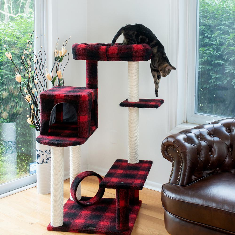 Armarkat B5008 50-Inch Classic Real Wood Cat Tree With Veranda, Bench, MIni perch, and Spacious Lounger In Scotch Plaid. Picture 7