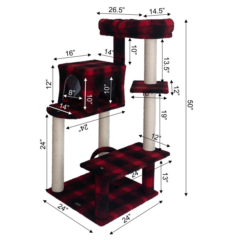 Armarkat B5008 50-Inch Classic Real Wood Cat Tree With Veranda, Bench, MIni perch, and Spacious Lounger In Scotch Plaid. Picture 8