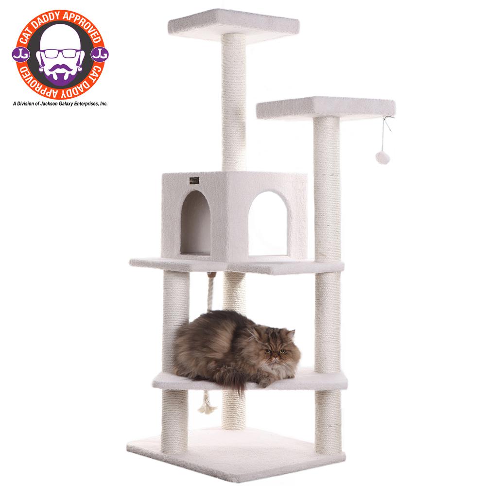 Armarkat Ivory 57" High Real Wood Cat Tree, Fleece Covered Cat Climber, B5701. Picture 1