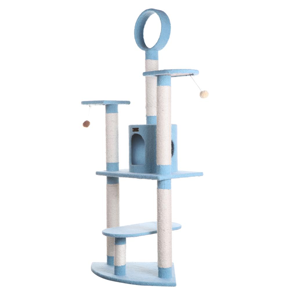 Armarkat B6605 65-Inch Classic Real Wood Cat Tree In Sky Blue, Jackson Galaxy Approved, Five Levels With Perch, Condo, Hanging Tunnel. Picture 6