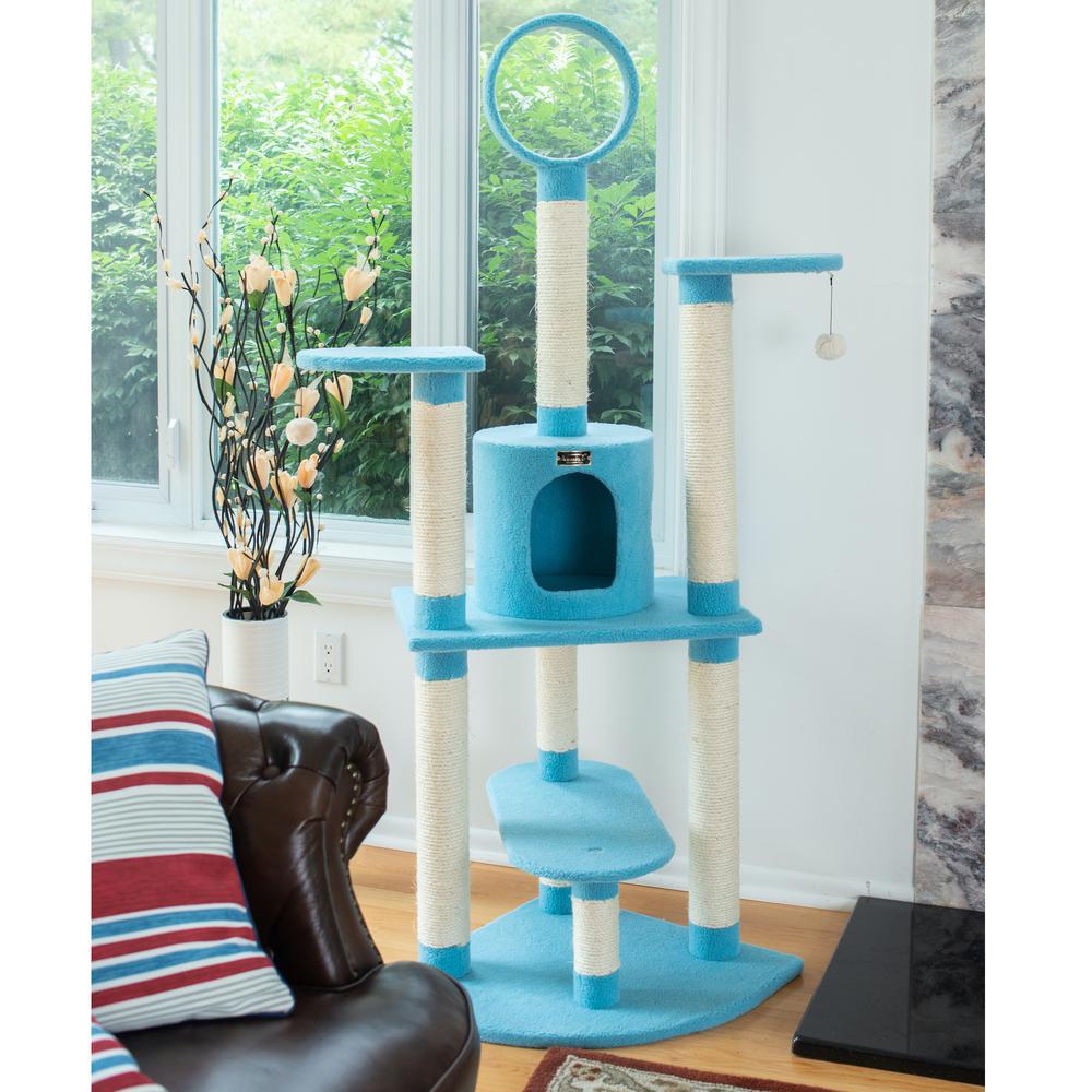 Armarkat B6605 65-Inch Classic Real Wood Cat Tree In Sky Blue, Jackson Galaxy Approved, Five Levels With Perch, Condo, Hanging Tunnel. Picture 5