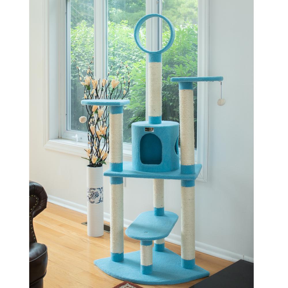 Armarkat B6605 65-Inch Classic Real Wood Cat Tree In Sky Blue, Jackson Galaxy Approved, Five Levels With Perch, Condo, Hanging Tunnel. Picture 4