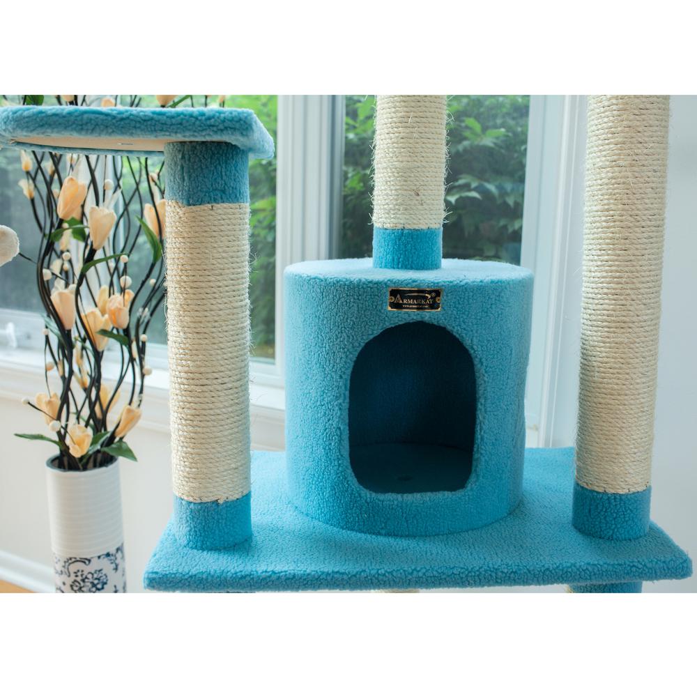 Armarkat B6605 65-Inch Classic Real Wood Cat Tree In Sky Blue, Jackson Galaxy Approved, Five Levels With Perch, Condo, Hanging Tunnel. Picture 3