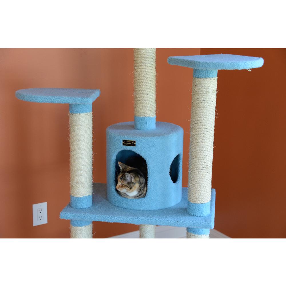 Armarkat B6605 65-Inch Classic Real Wood Cat Tree In Sky Blue, Jackson Galaxy Approved, Five Levels With Perch, Condo, Hanging Tunnel. Picture 7